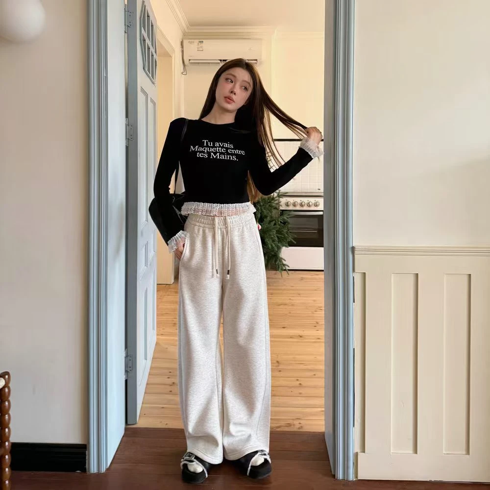 1208春秋时尚新款休闲高腰垂感慵懒阔腿裤子女拖地宽松显瘦直筒裤