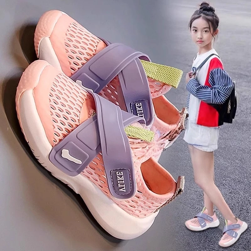 ABC女童凉鞋夏季2025新款男童运动鞋轻便网布面中大童透气单网鞋