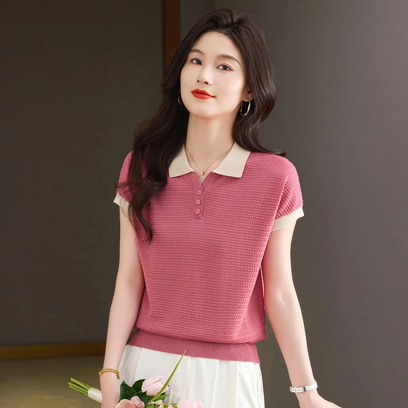 2025新款夏季女装翻领显瘦气质洋气时尚百搭假开衫薄款宽松85102