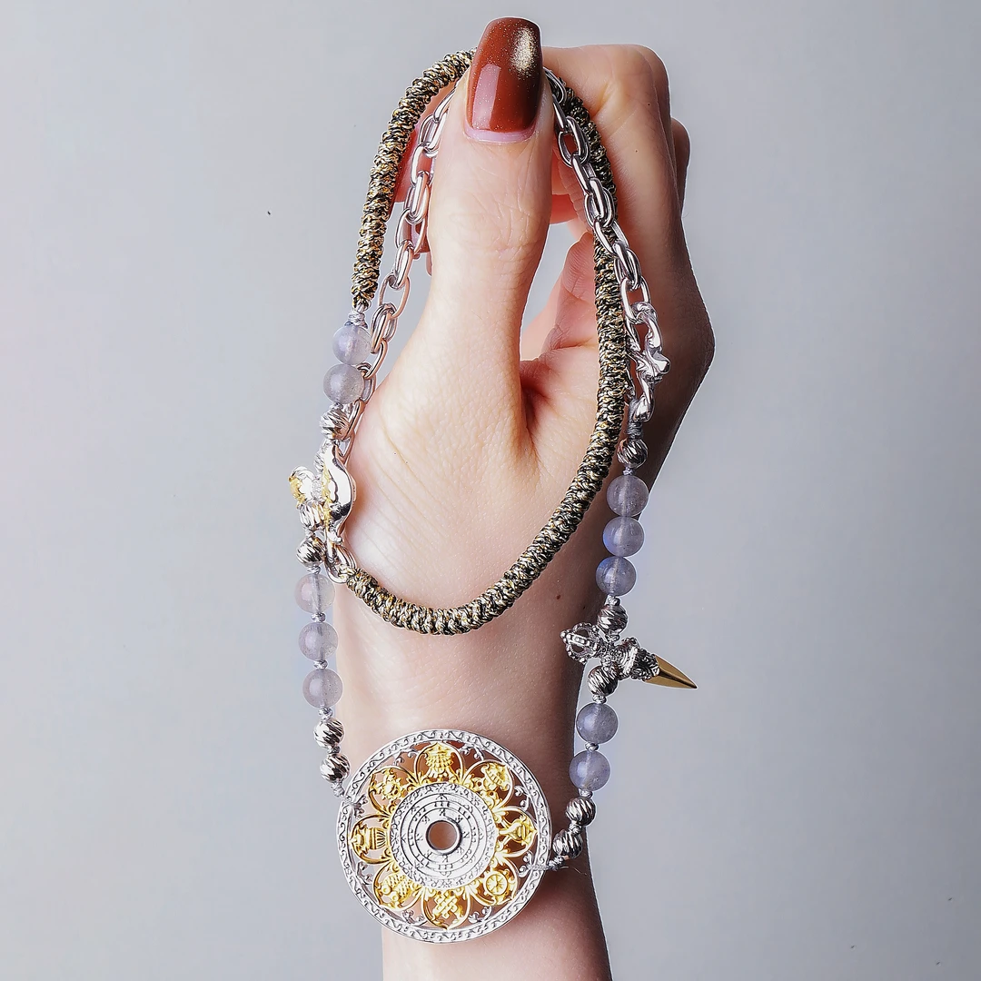 吊坠925银 N17314 s925银八宝镂空银牌项链