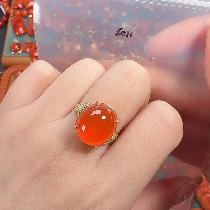 南红玛瑙银S925镶嵌戒指