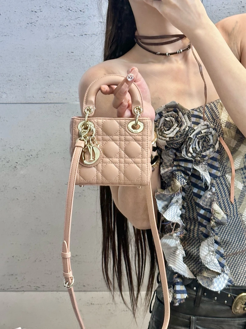 95新 DIOR/迪奥 dior 粉色三格mini斜挎包(K)