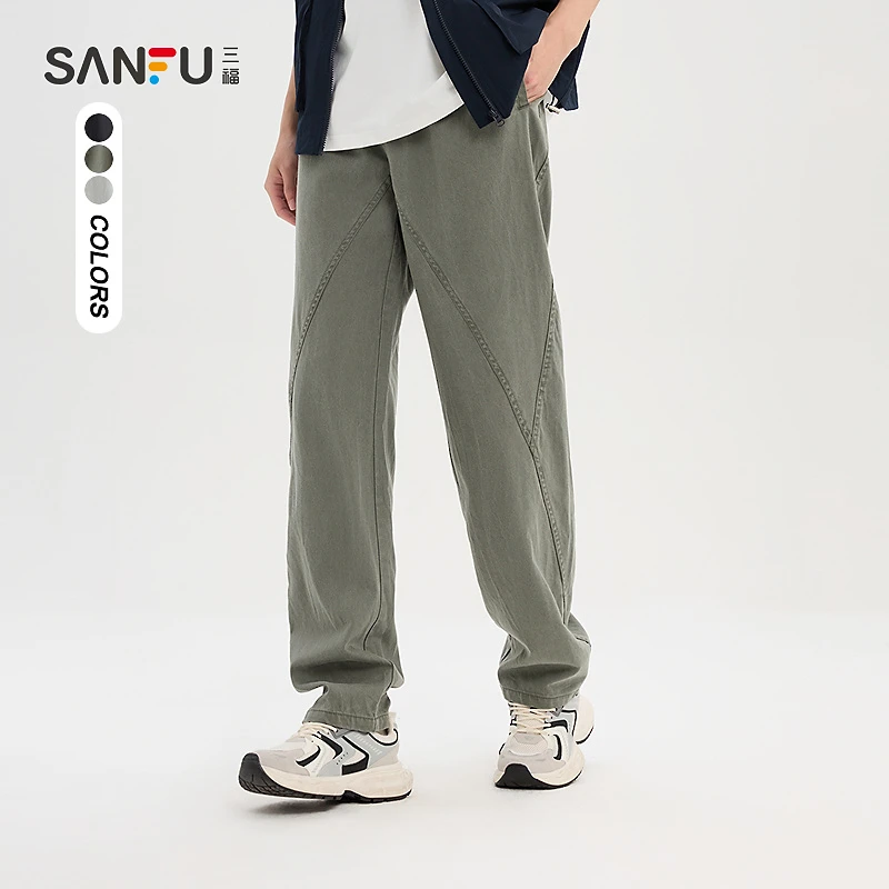 SANFU/三福2025春夏新男士复古分割水洗设计工装休闲牛仔裤500367