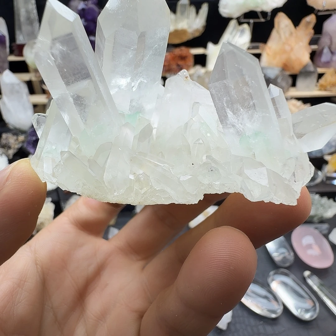 石材天然翠幽灵水晶摆件