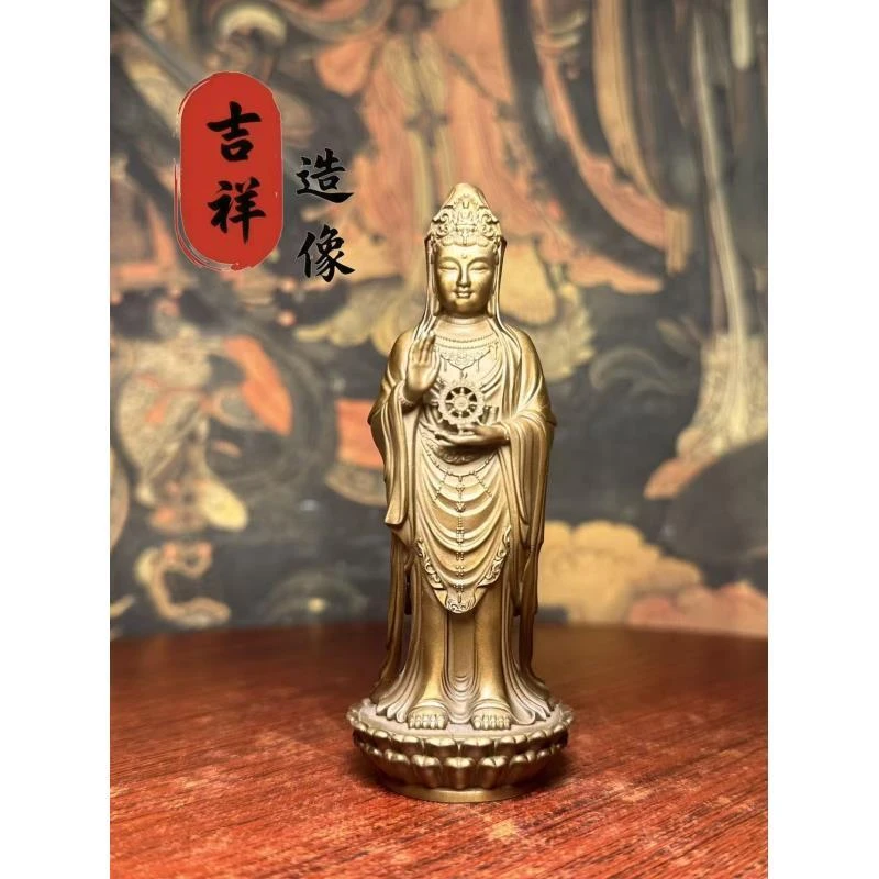 7A级黄铜《南海观音》纯手工錾刻家用玄关佛像摆件