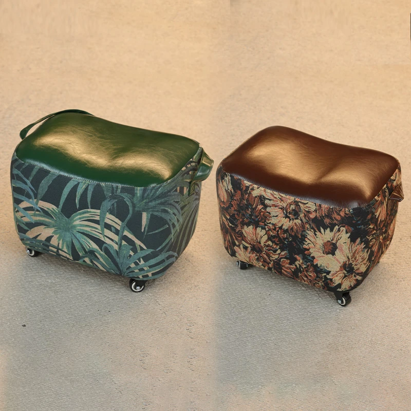 1-【买一送一提手溜溜凳】加高加大双色美式复古家用换鞋凳客厅矮凳