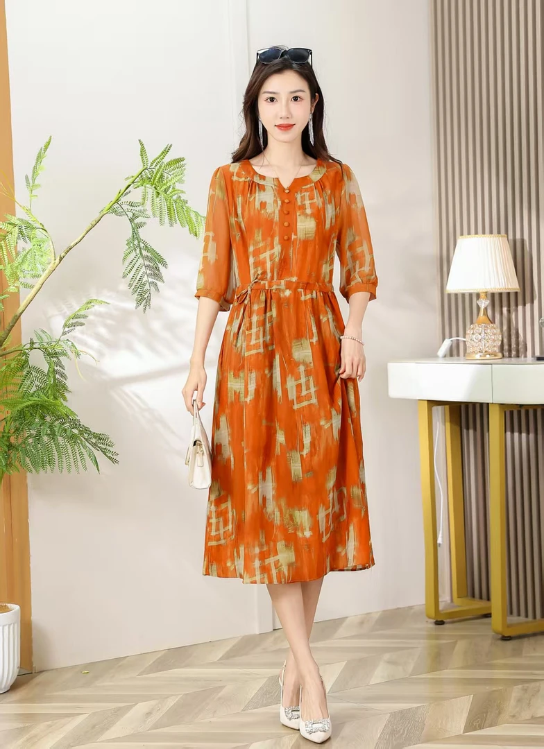 【时装高定款】秋柿修身印花连衣裙女装大码连衣裙