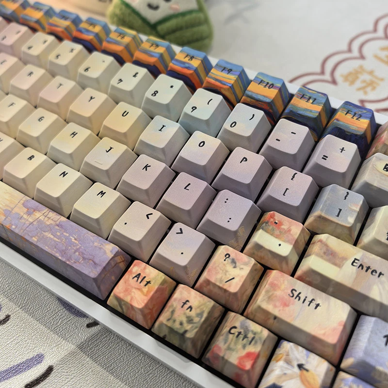 莫奈的秘密花园机械键帽PBT全五面热升华磨砂质感小蜜蜂made68