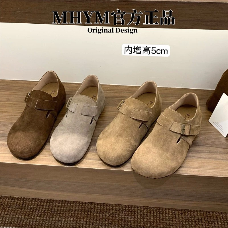 内增高牛反绒勃肯鞋女鞋子2025春秋季厚底小个子博肯鞋乐福单鞋