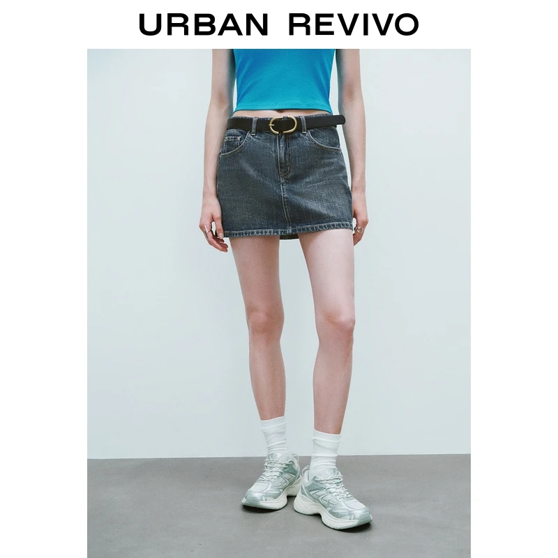 UR2026春季新款女装百搭腰带装饰牛仔半裙UYY850177+