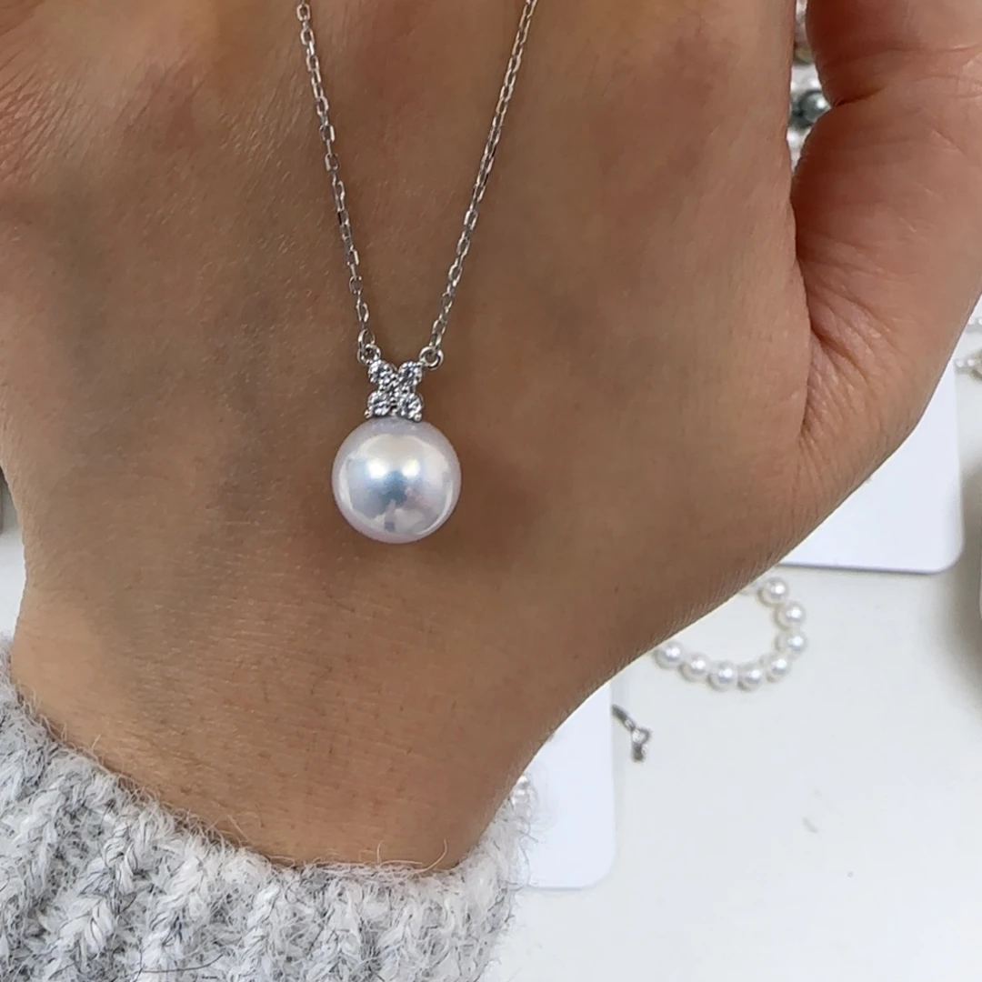银S925镶嵌淡水珍珠项链