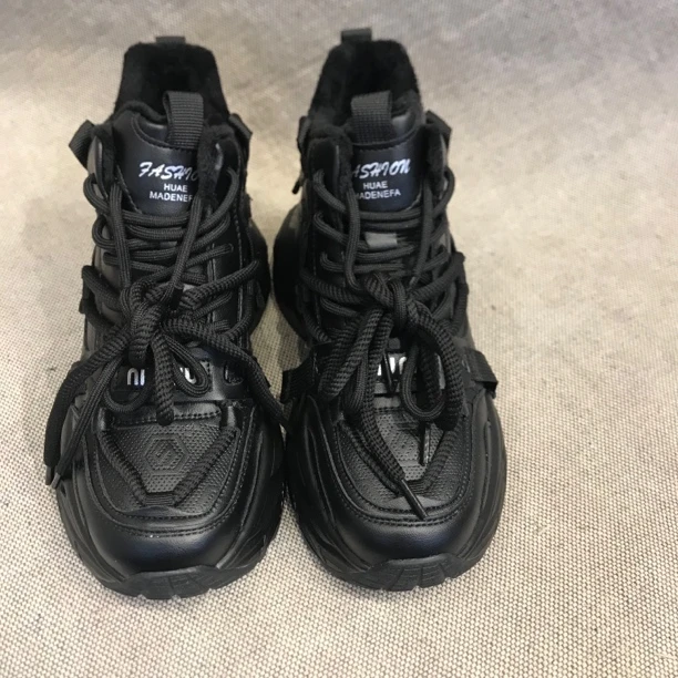 鞋子女鞋黑色高帮女士秋冬休闲鞋运动鞋棉鞋老爹鞋时尚男士