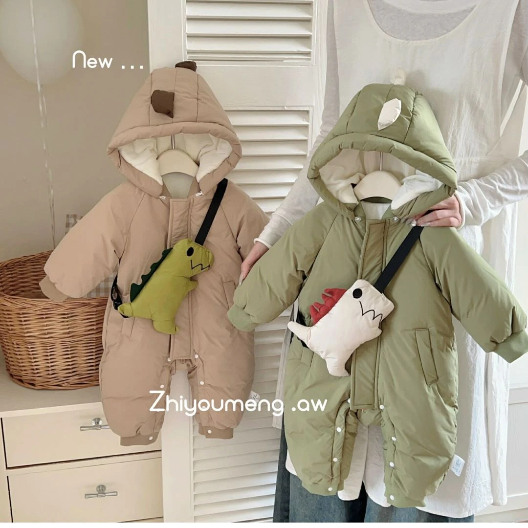 冬季零下婴儿宝宝婴幼儿加厚纯色休闲恐龙包白鸭绒羽绒服8722