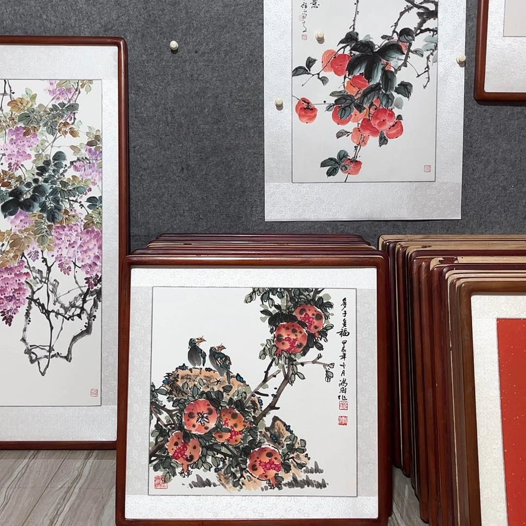 国画书画作品带框63×63