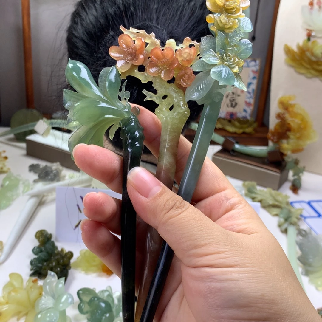 水****蛇纹石玉未镶嵌发饰