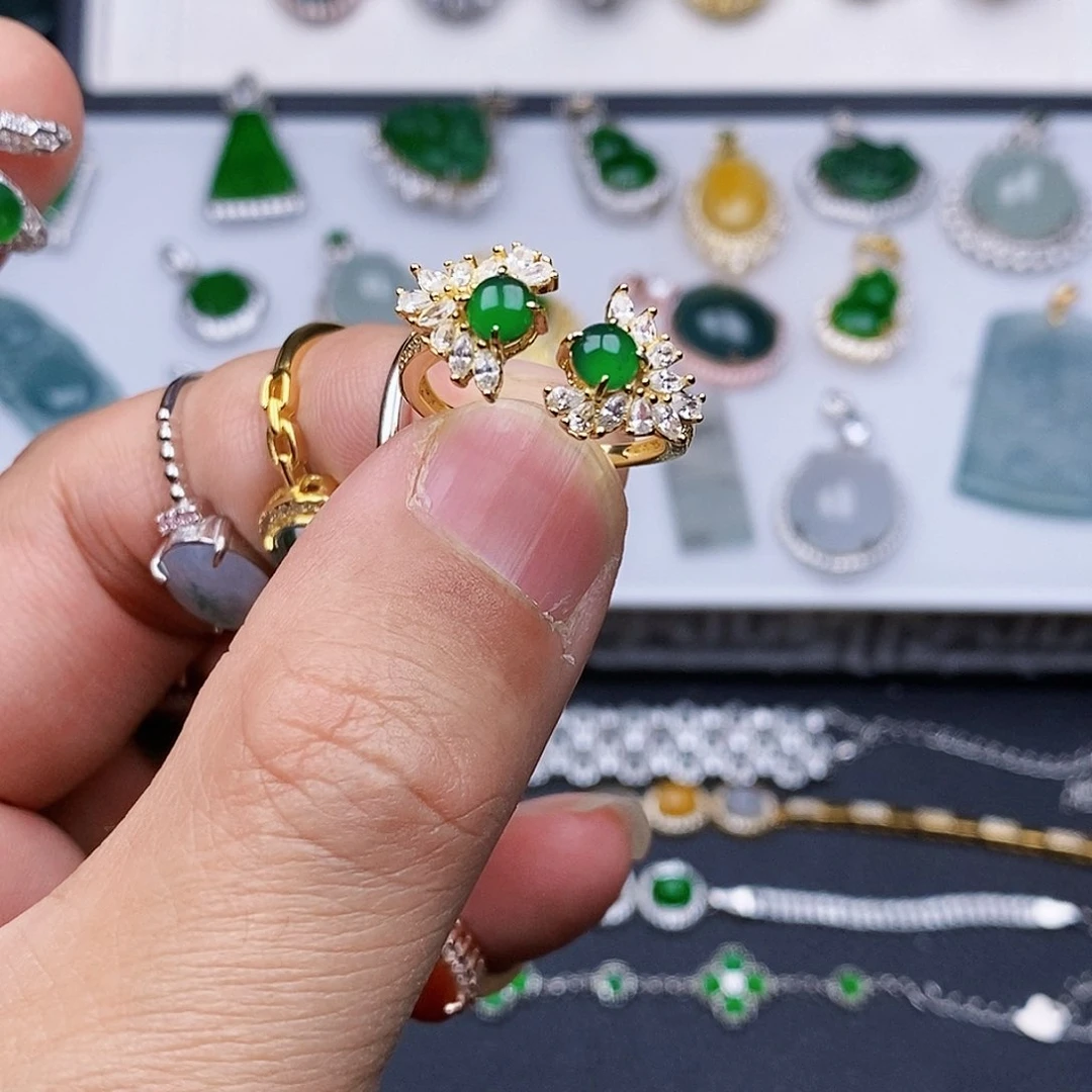 翡翠戒指银S925镶嵌戒指