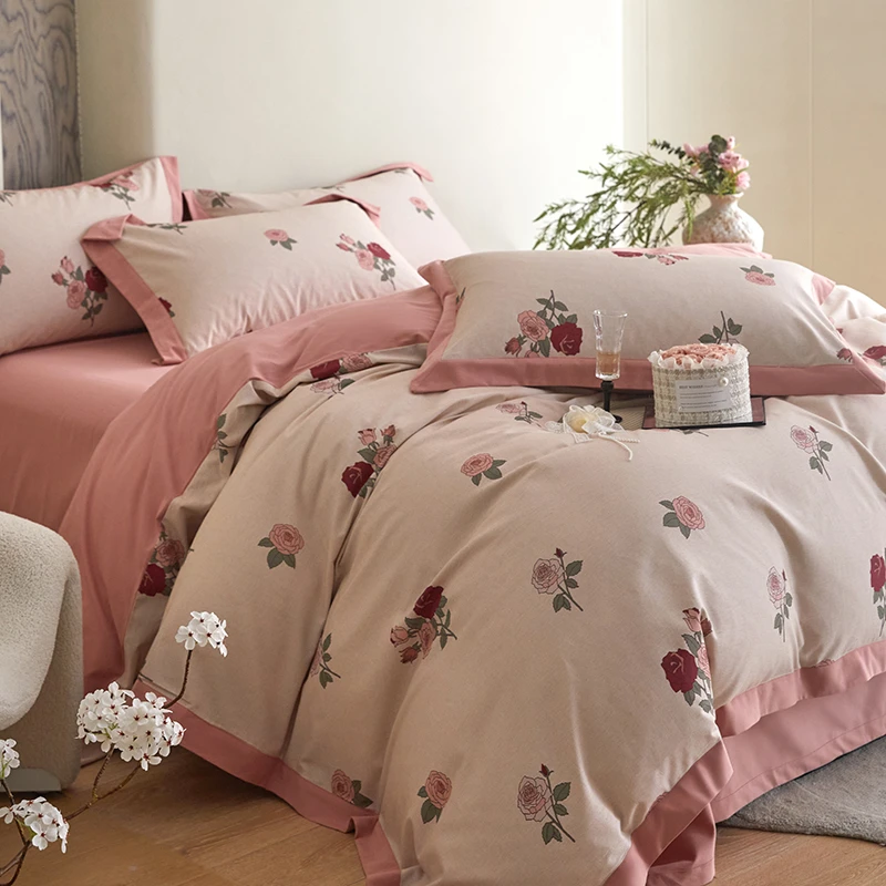 高端超柔床上四件套纯棉100全棉秋冬保暖磨毛印花被套床单四件套4