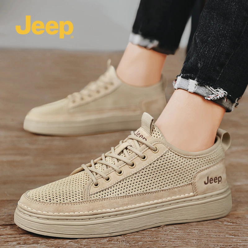 jeep吉普男鞋2025春夏新款透气网面鞋厚底时尚休闲运动鞋工作潮鞋