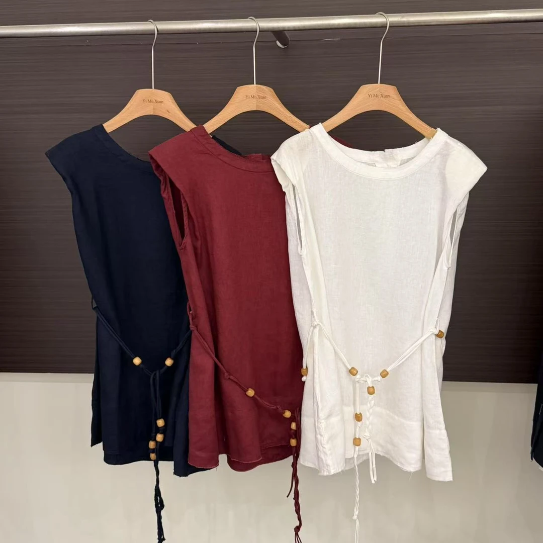 朵朵 100亚麻手编腰带亚麻衫D25