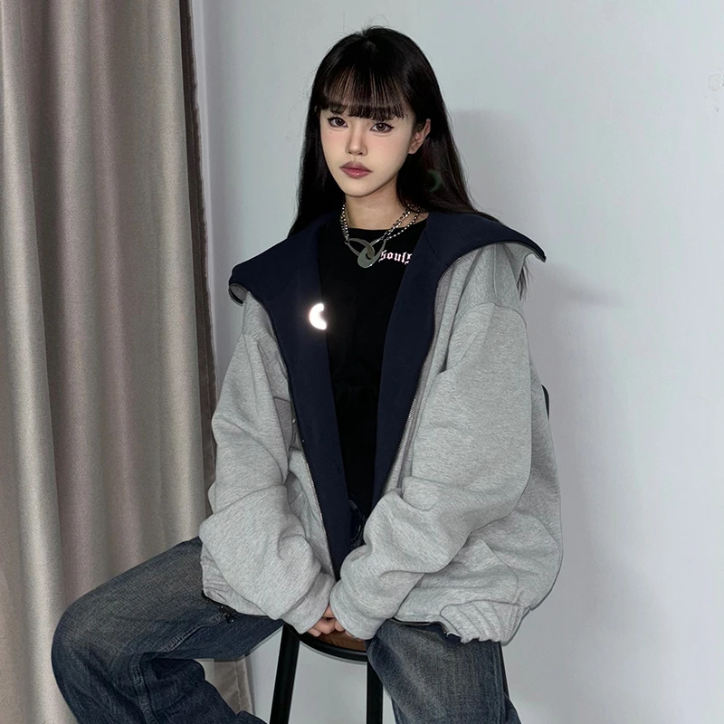 SoulSense双面穿短款拉链撞色重磅帽衫设计感春秋冬美式连帽卫衣
