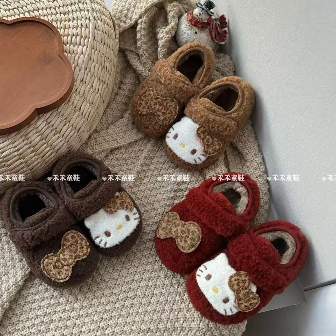 禾禾家【奶系奶萌】韩版儿童卡通KT猫加绒博肯鞋女童软底防滑棉鞋