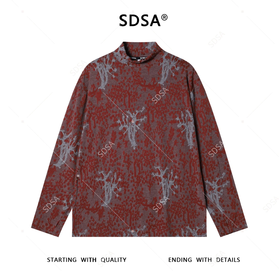 SDSA男士秋冬新款痞帅男装撞色暗纹提花半高领长袖T恤百搭设计师