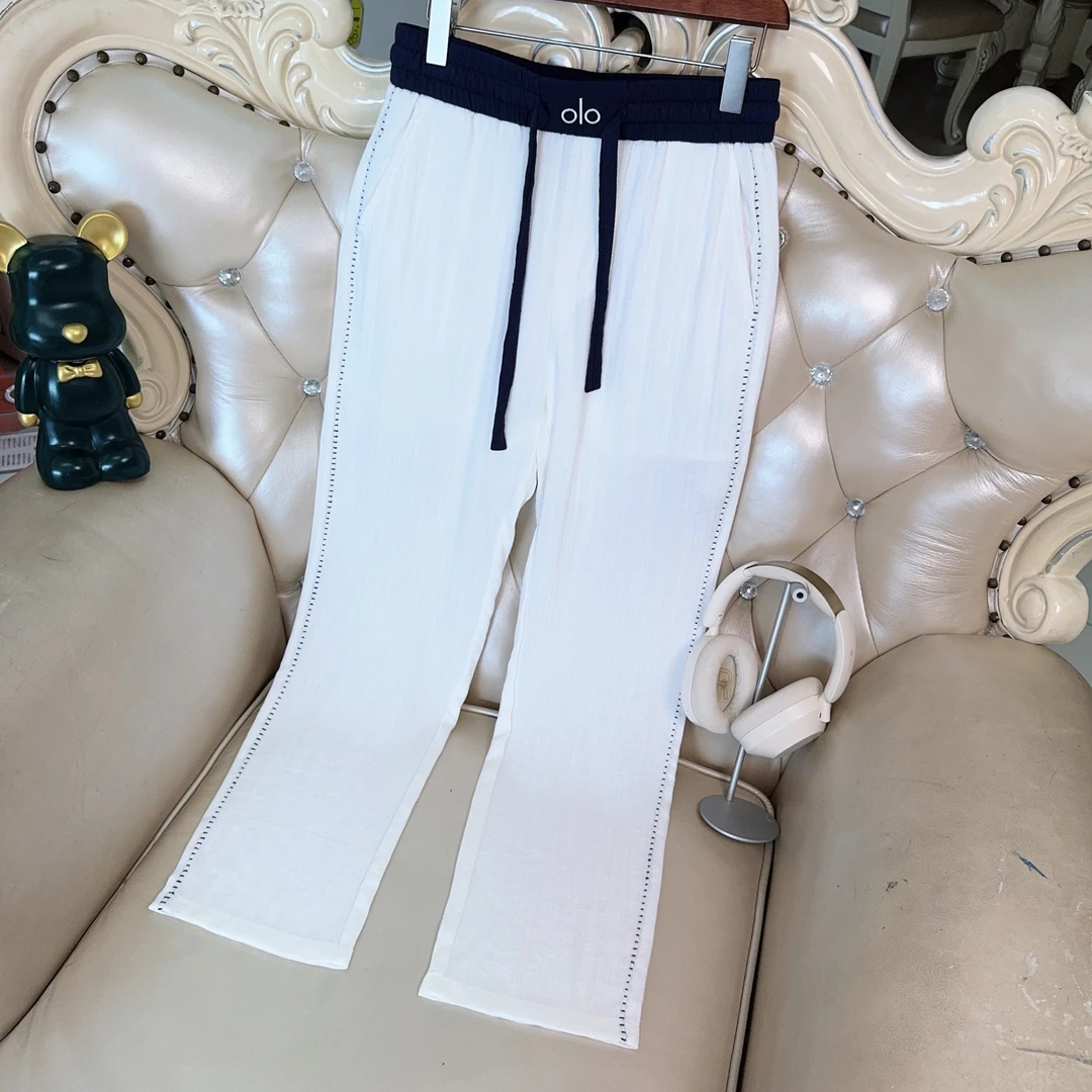 男士夏季新款高端棉麻休闲裤薄款透气时尚拼接撞色刺绣修身直筒裤