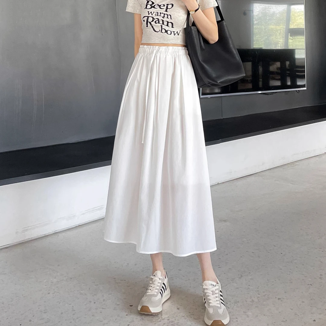 白色冰丝山本半身裙女夏季薄款2025新款高腰显瘦a字中长款伞裙子