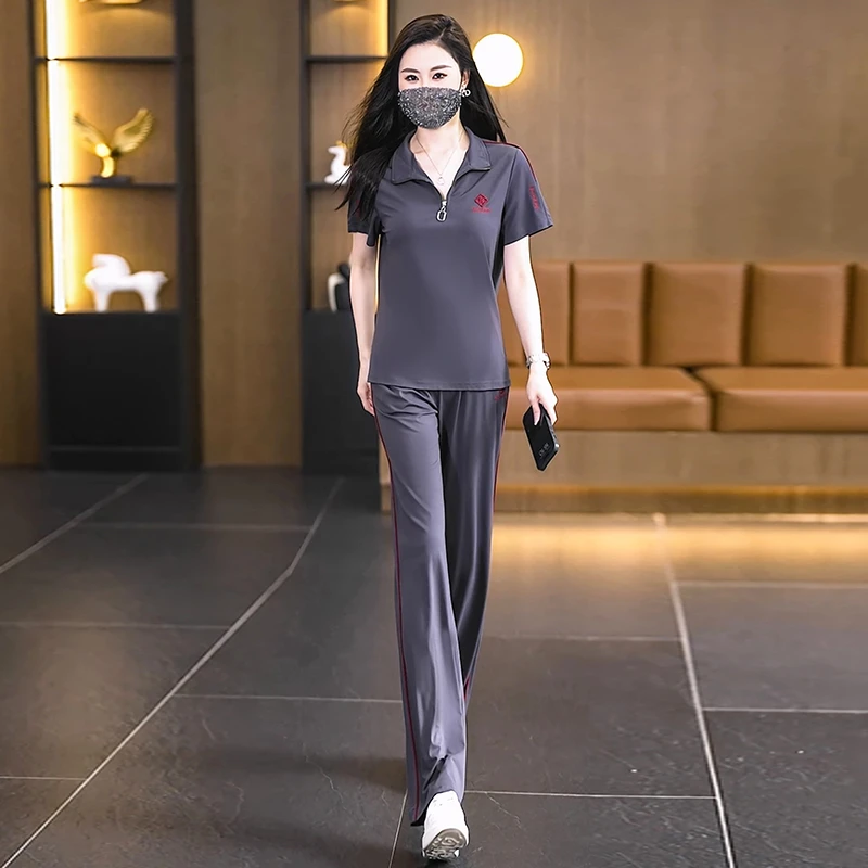 大码女装2025夏季休闲运动服套装新款舒适短袖时尚两件套女