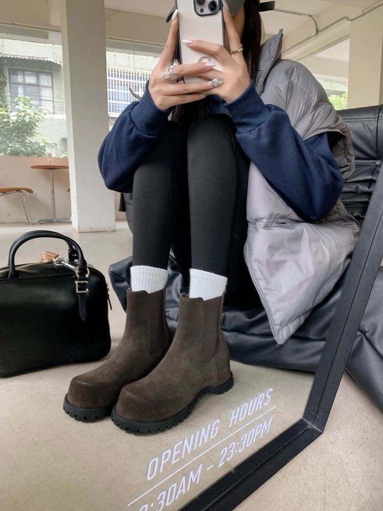 牛绒女鞋内增高时尚气质增高百搭烟筒靴冬季短靴女靴