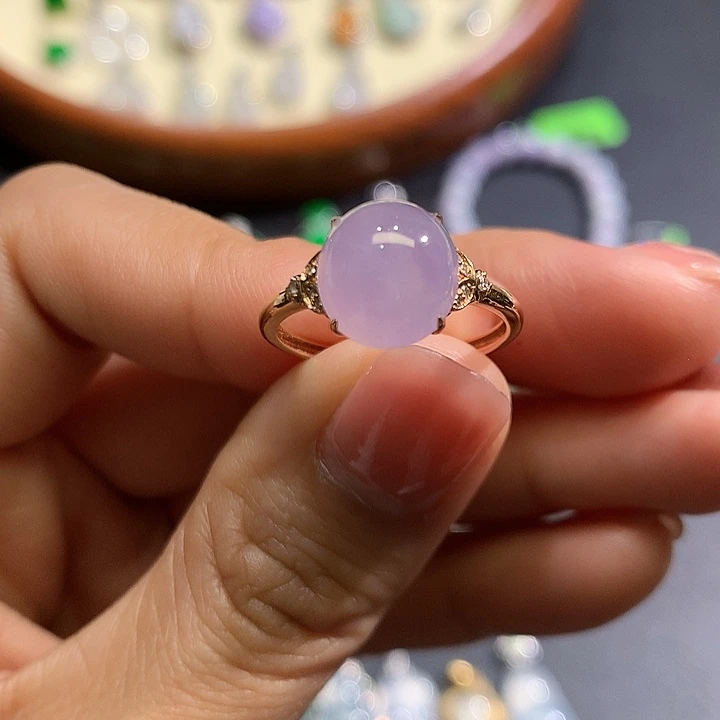 翡翠戒指18K金镶嵌戒指