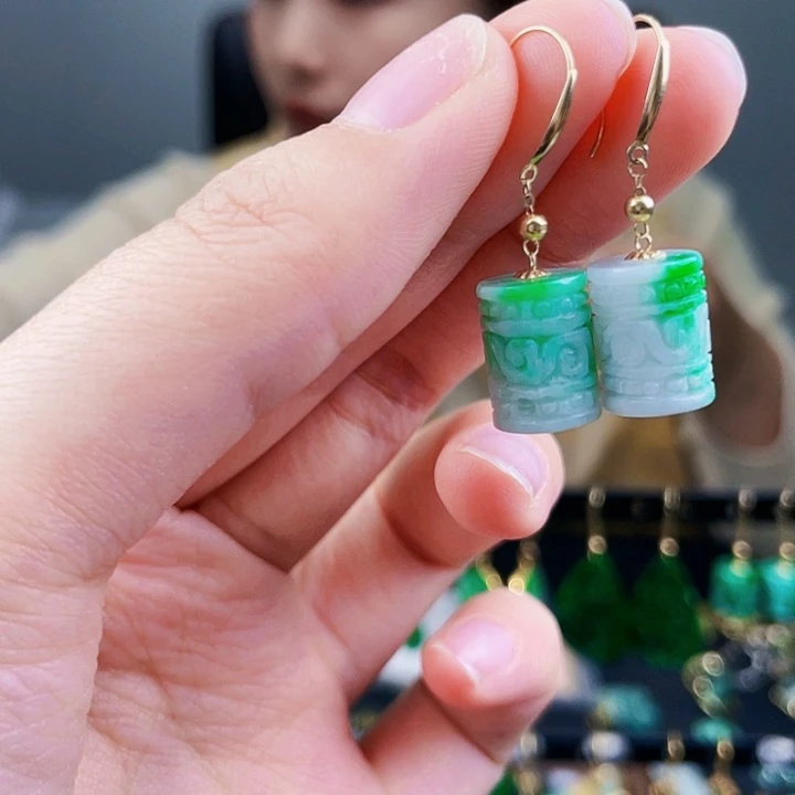 翡翠耳饰18K金镶嵌饰品