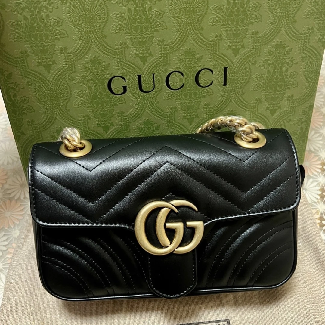 99新 GUCCI/古驰 新款马蒙黑单肩包/黑色/小号/女士斜挎包（F店）
