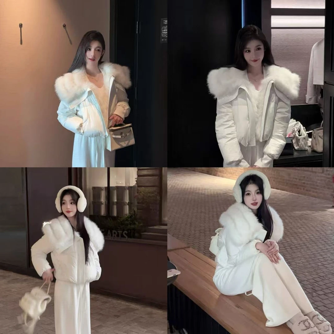 冬季高级感大毛领羽绒发箍穿搭新款宽松休闲短款加厚保暖发箍