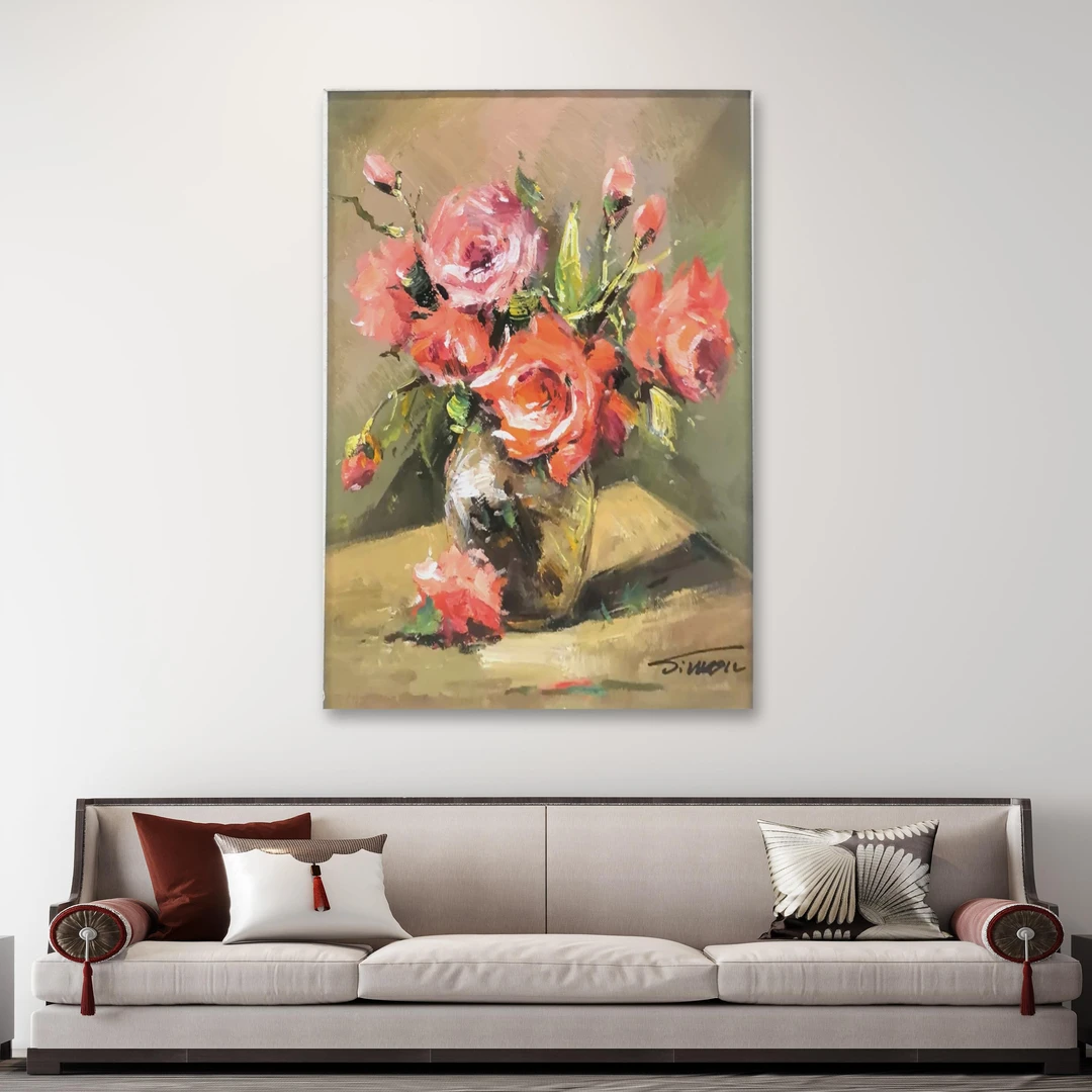 陶宗健-手绘油画-30x40-花卉-橙花-客厅办公室挂画