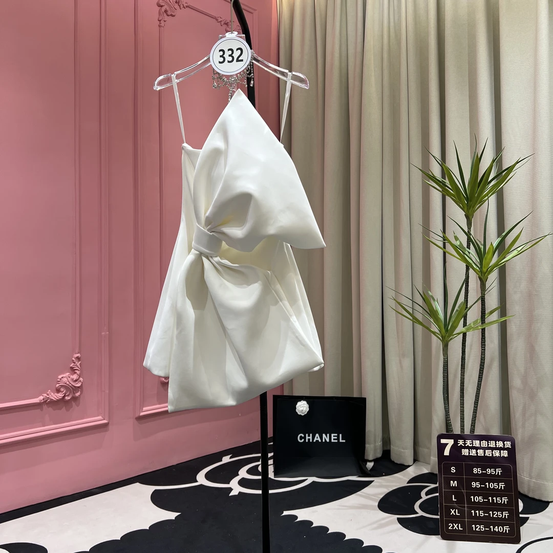 【甄菲】332号3515原创重工蝴蝶结收腰显瘦抹胸气质日常礼服连衣裙