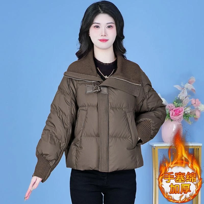 小众女装高级感针织翻领棉服2025冬季新款保暖加厚短款面包服外套