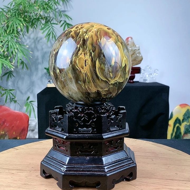 石材七彩水晶球直径15带旋转底座