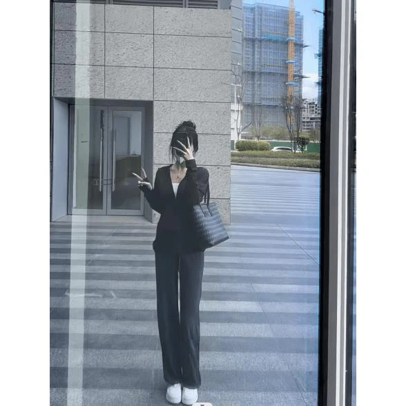 黑色冰丝防晒衣休闲运动服套装女夏季轻薄防紫外线透气宽松两件套