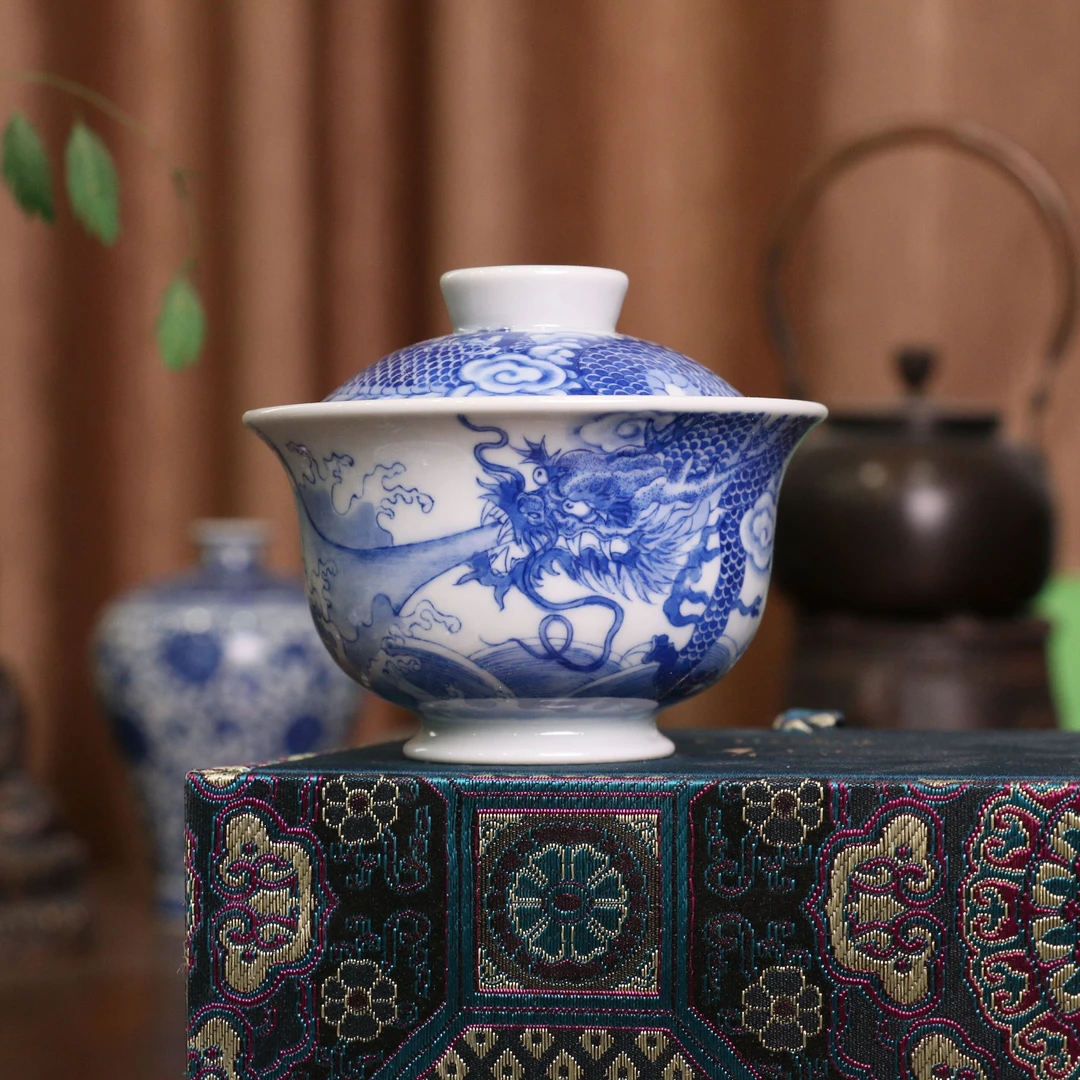 景德镇官方甄选 逸古堂 逸古堂龙王元宝盖碗