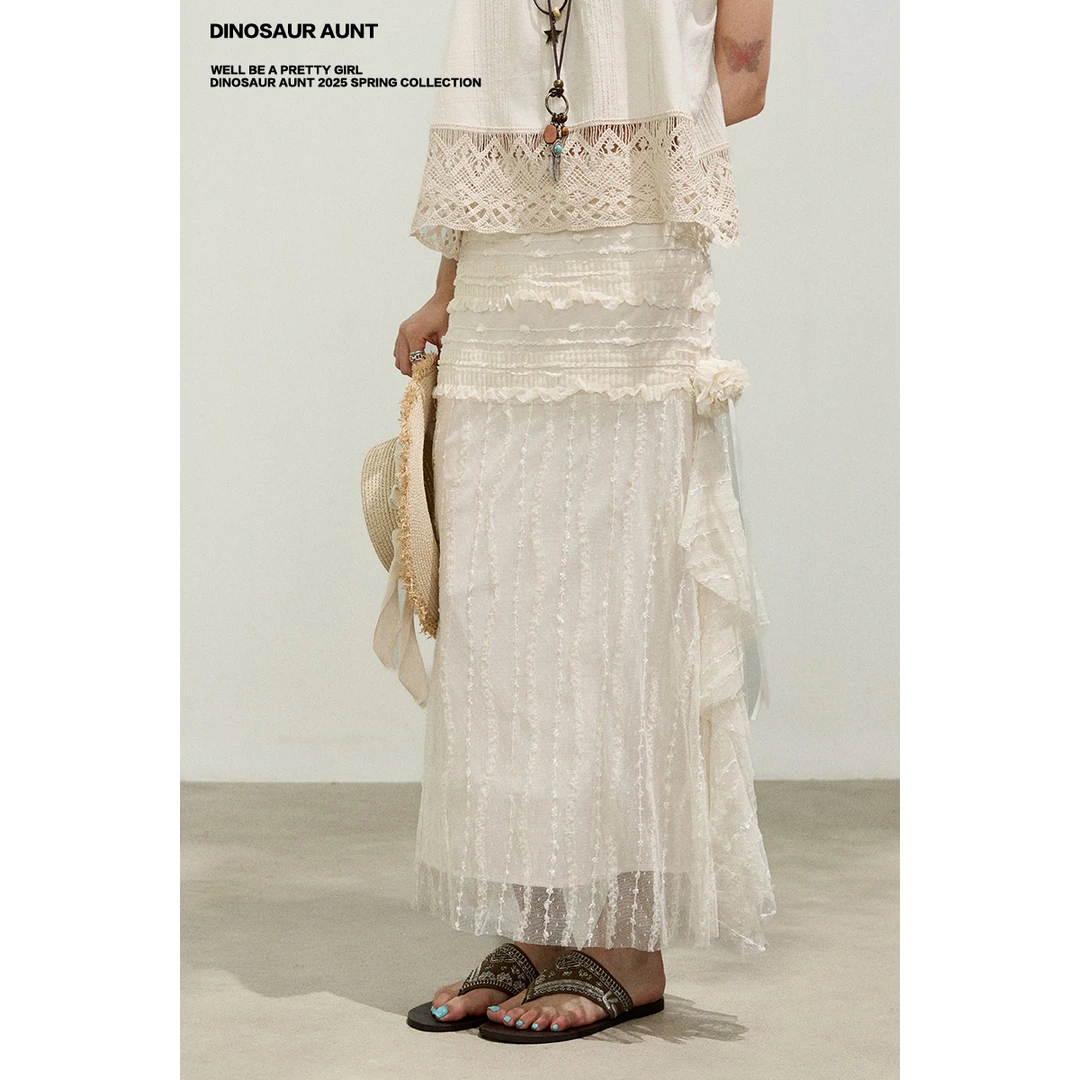 DINOSAUR AUNT恐龙阿姨 米色直筒裙半身纱裙