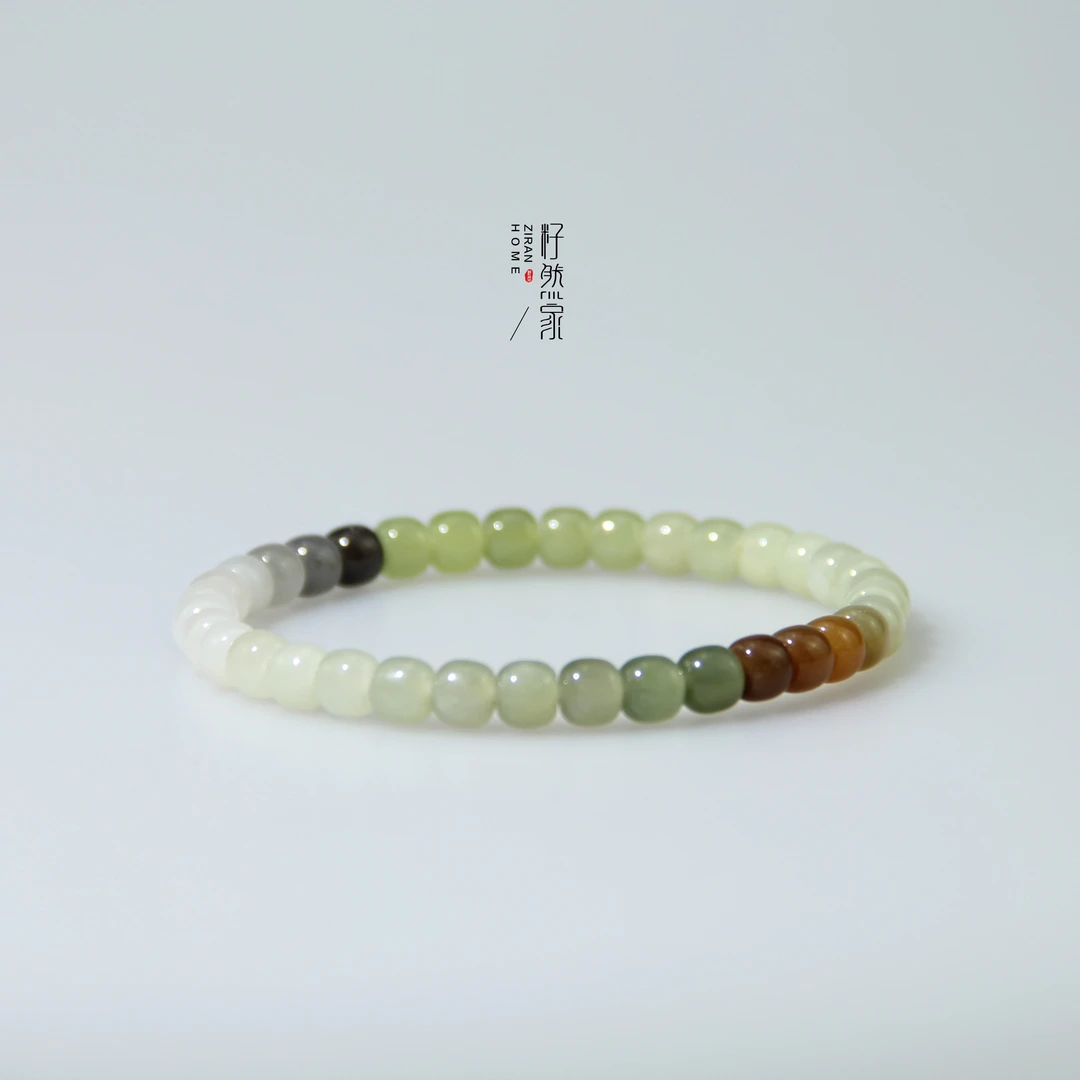 天然和田玉多宝手串精工鼓珠6mm-微棉-（多样性发其一）