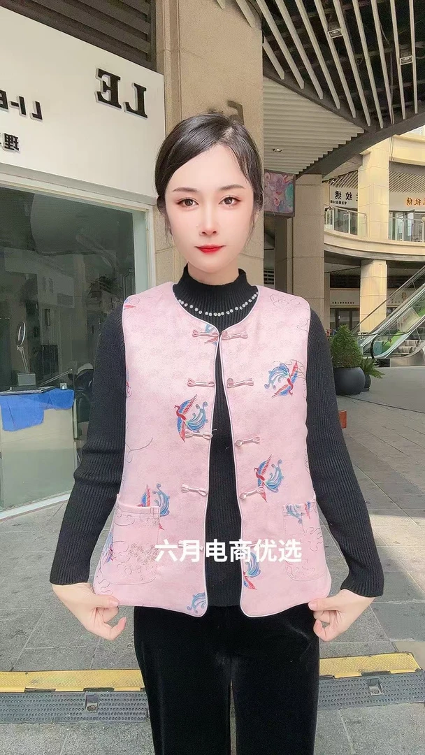 新中式国潮风夹棉加厚马甲凤尾花马夹