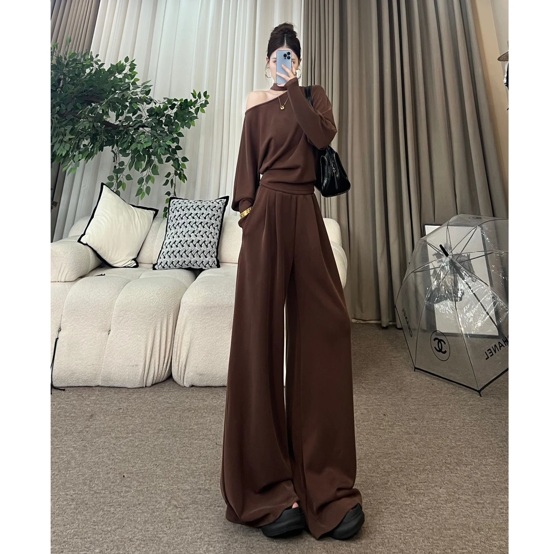 邪修秋季休闲宽松显瘦休闲挂脖阔腿裤套装西装套装轻奢高级感