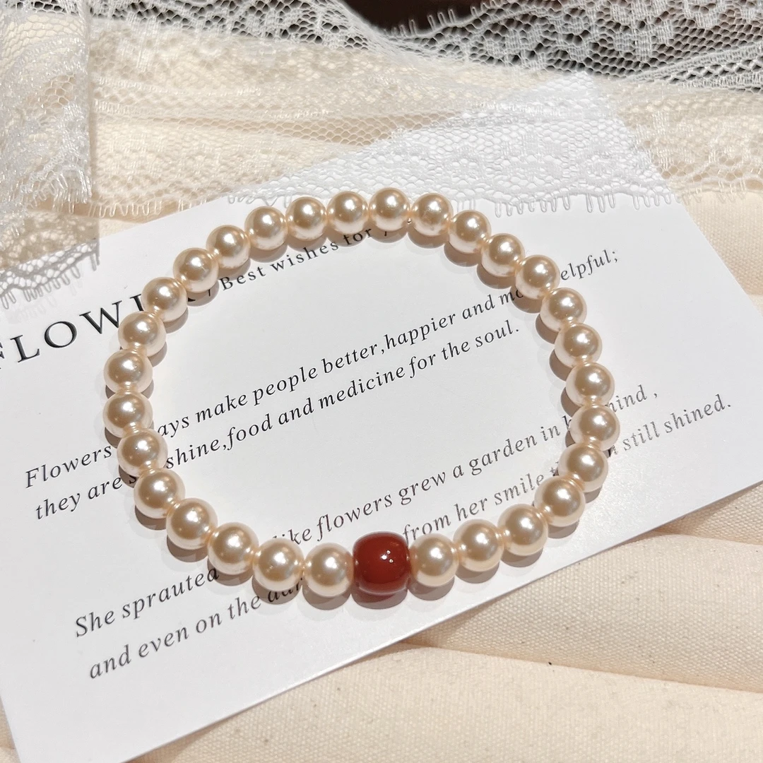 X039新中式贝珠手串新款轻奢时尚红玛瑙手链多样性发一