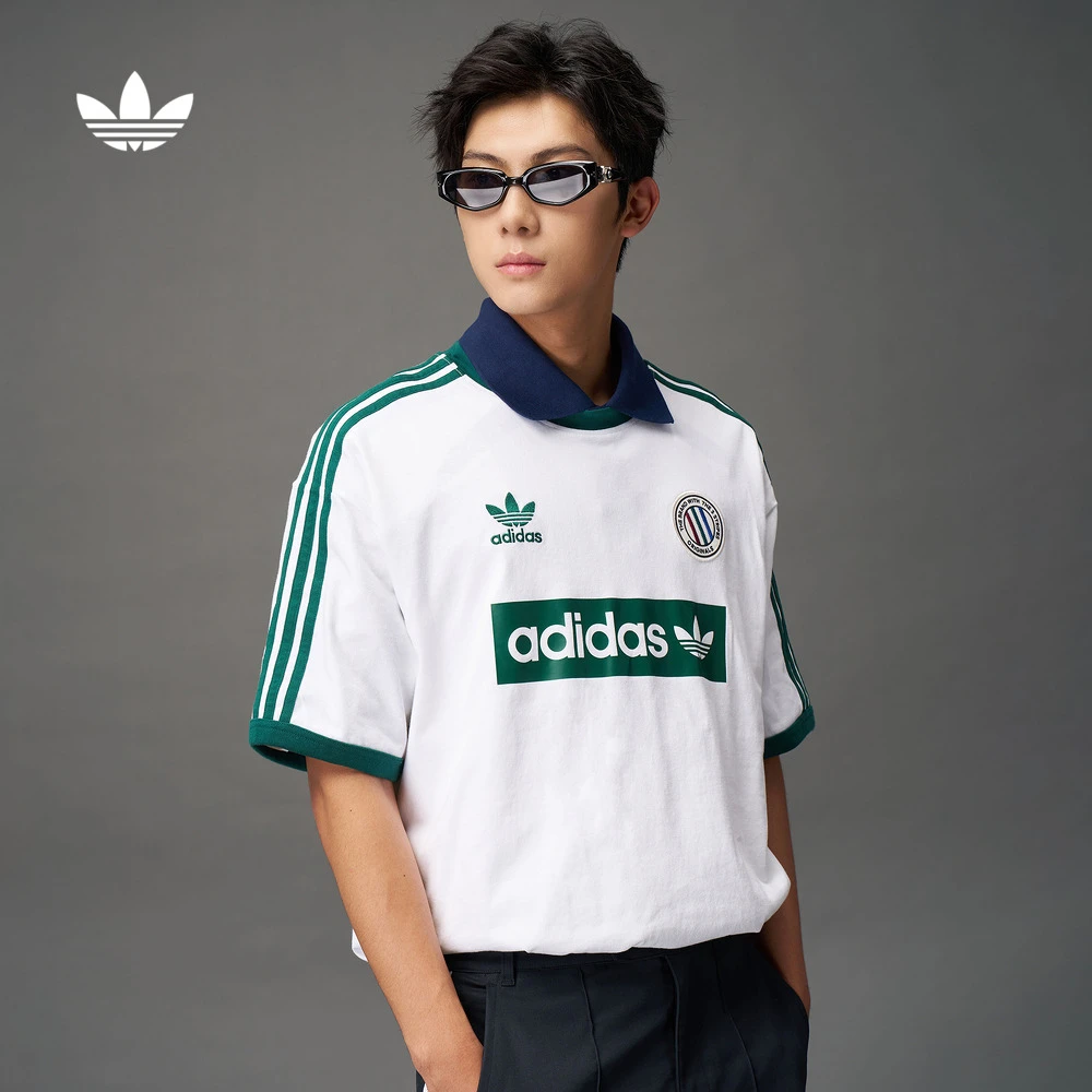 阿迪达斯三叶草 复古撞色球衣风运动圆领上衣短袖T恤男夏季KC2602