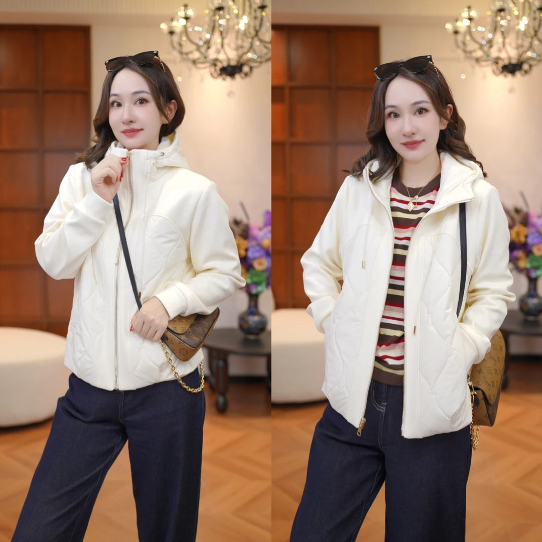 JDND轩羽【轻棉柔暖】羊毛连帽拼接抽绳棉服外套XY25545