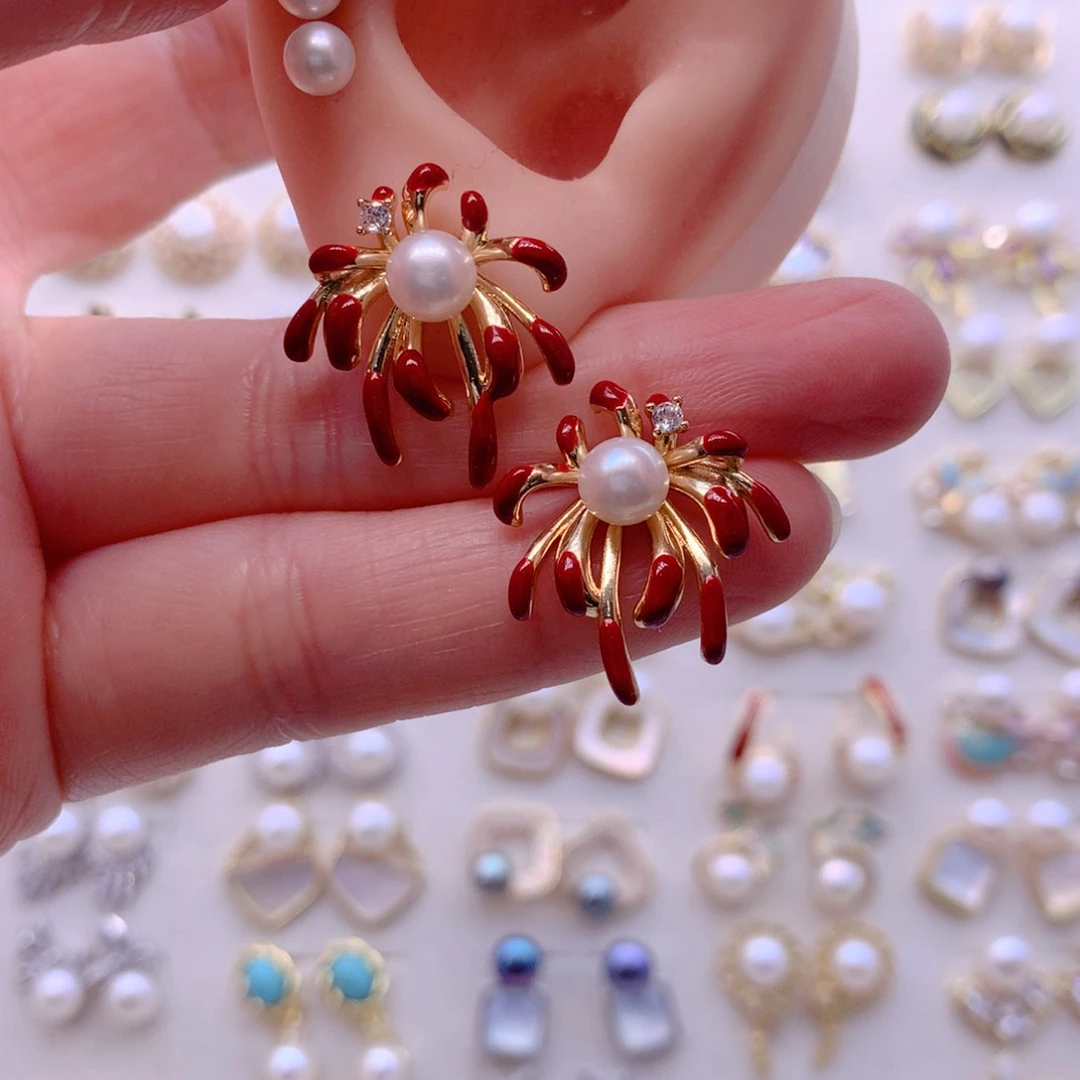 合金淡水珍珠耳饰