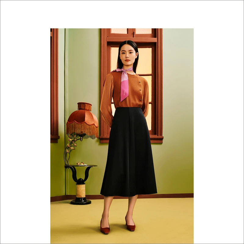 YINER音儿新款时尚气质优雅法式名媛复古A字半身裙8234150030