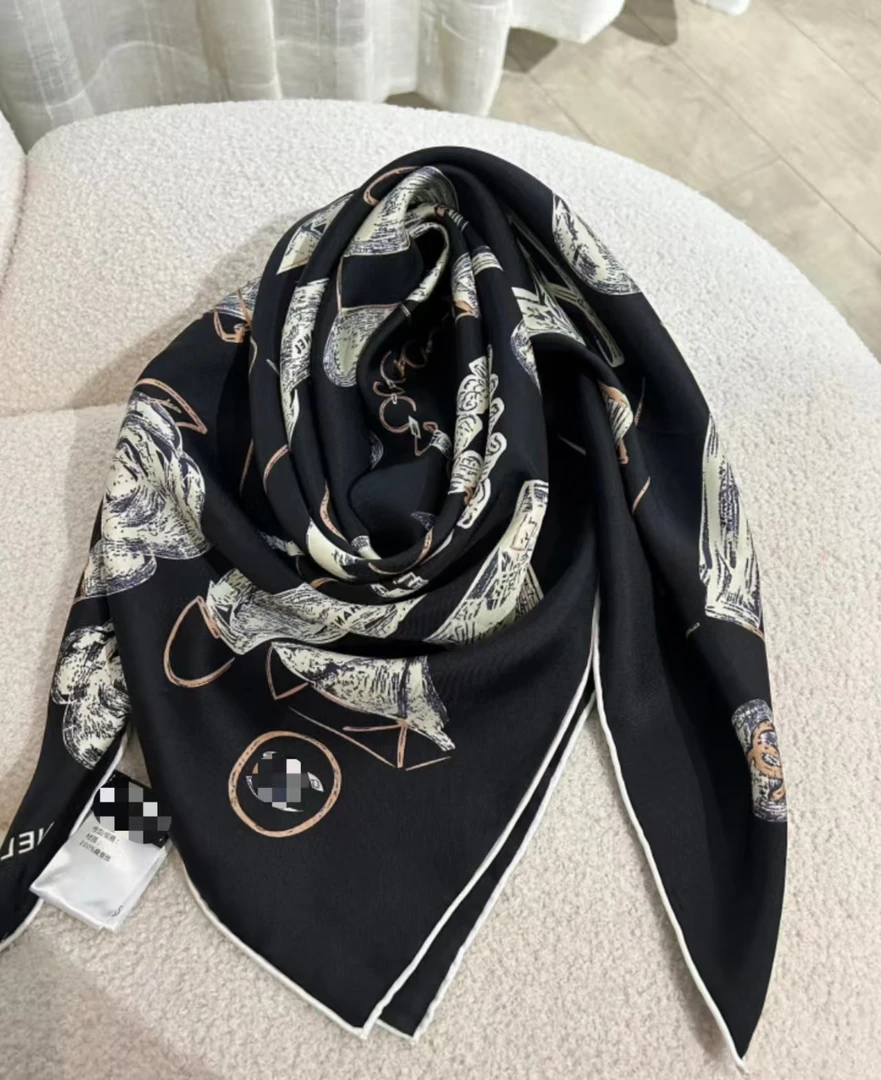 F90-22【藏青山茶花】90CM18姆米真丝斜纹高级百搭100%桑蚕丝披肩